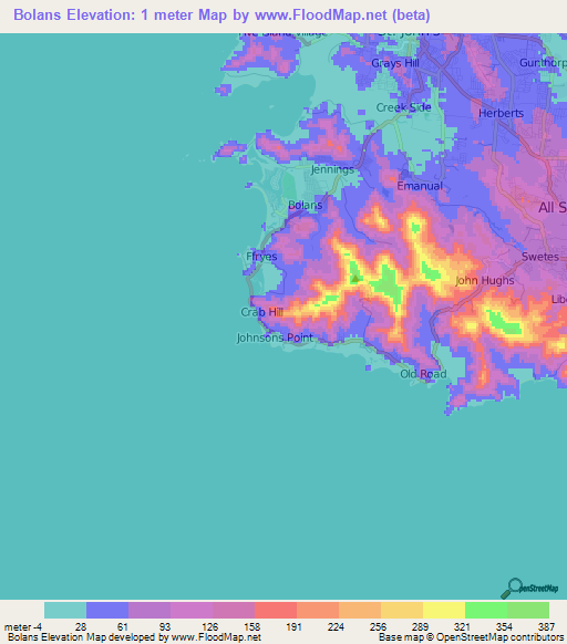 Bolans,Antigua and Barbuda Elevation Map