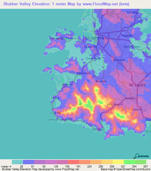 Blubber Valley,Antigua and Barbuda Elevation Map