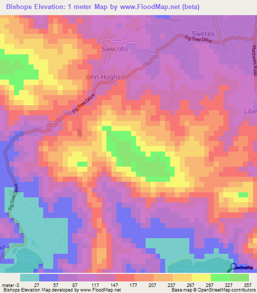 Bishops,Antigua and Barbuda Elevation Map