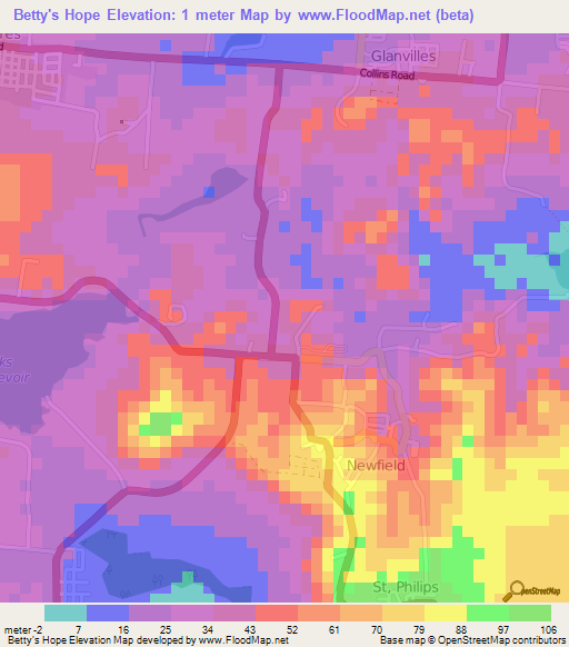 Betty's Hope,Antigua and Barbuda Elevation Map
