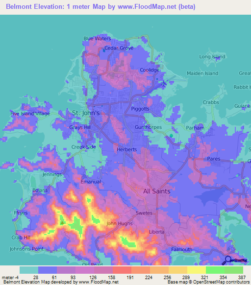 Belmont,Antigua and Barbuda Elevation Map