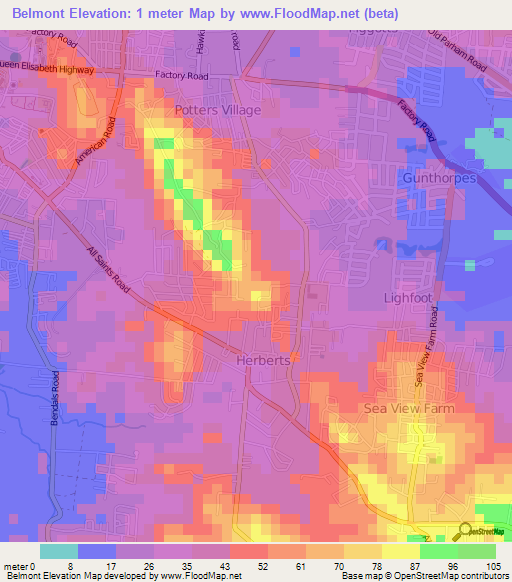 Belmont,Antigua and Barbuda Elevation Map