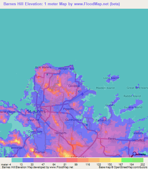 Barnes Hill,Antigua and Barbuda Elevation Map