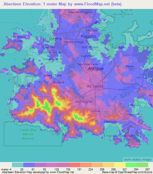 Aberdeen,Antigua and Barbuda Elevation Map