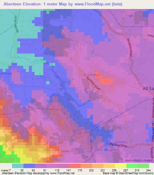 Aberdeen,Antigua and Barbuda Elevation Map