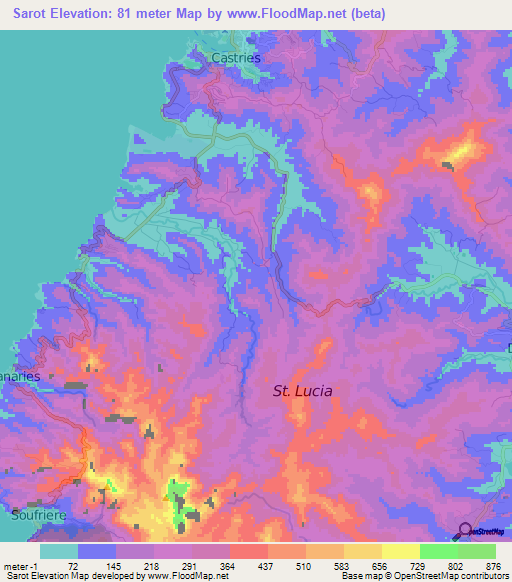 Sarot,Saint Lucia Elevation Map