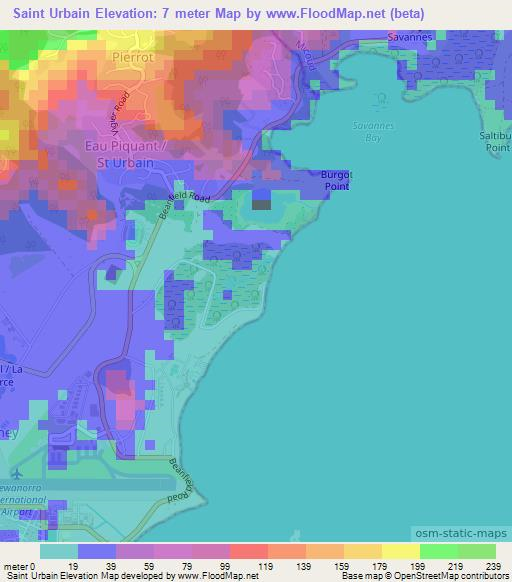 Saint Urbain,Saint Lucia Elevation Map