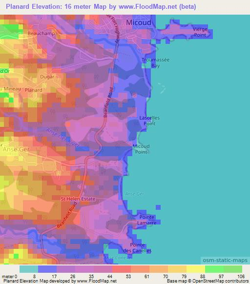 Planard,Saint Lucia Elevation Map