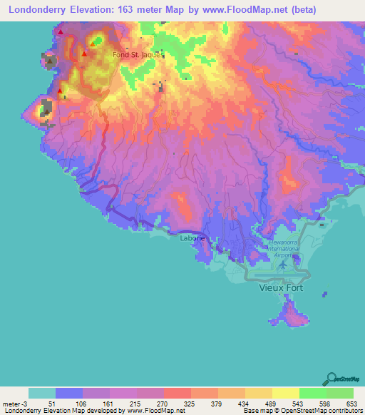 Londonderry,Saint Lucia Elevation Map