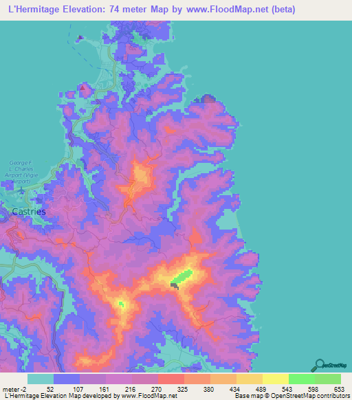 L'Hermitage,Saint Lucia Elevation Map