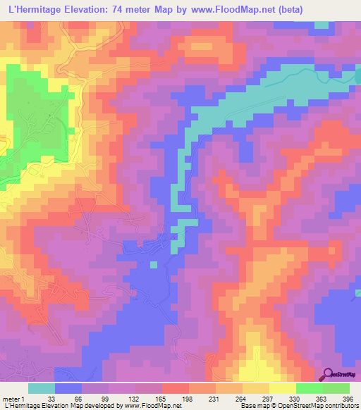 L'Hermitage,Saint Lucia Elevation Map