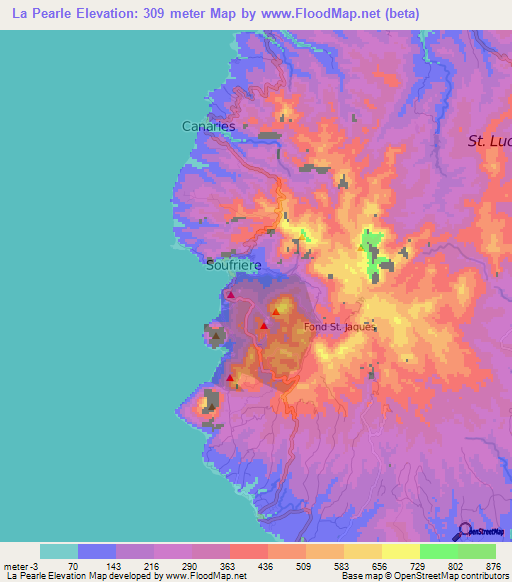 La Pearle,Saint Lucia Elevation Map