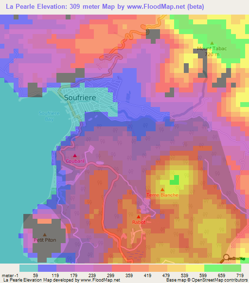 La Pearle,Saint Lucia Elevation Map