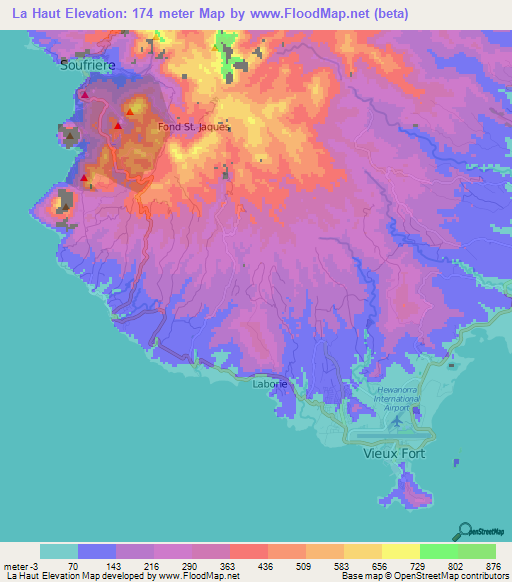 La Haut,Saint Lucia Elevation Map