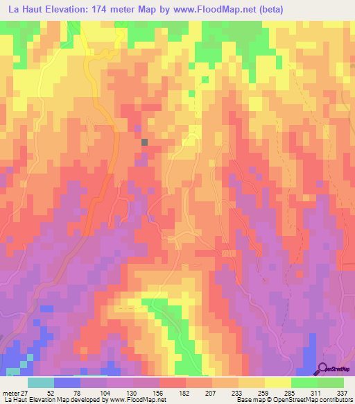 La Haut,Saint Lucia Elevation Map