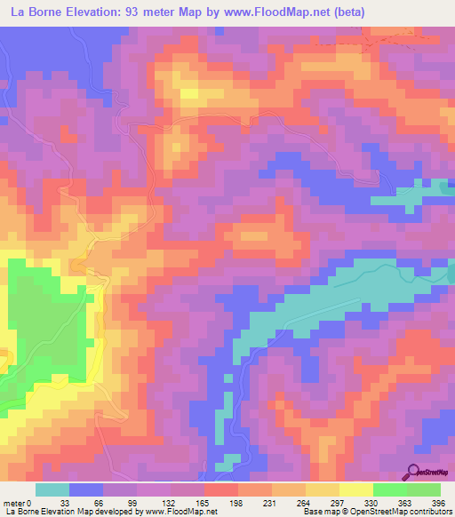 La Borne,Saint Lucia Elevation Map