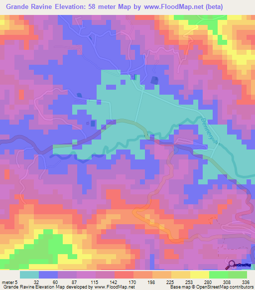 Grande Ravine,Saint Lucia Elevation Map