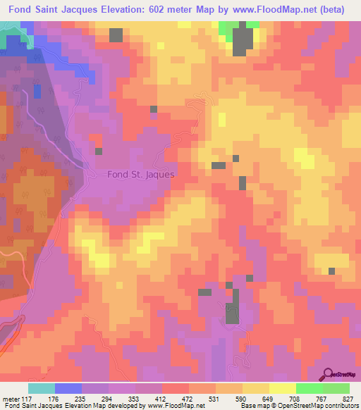 Fond Saint Jacques,Saint Lucia Elevation Map