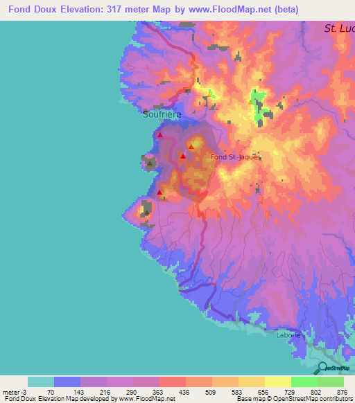 Fond Doux,Saint Lucia Elevation Map