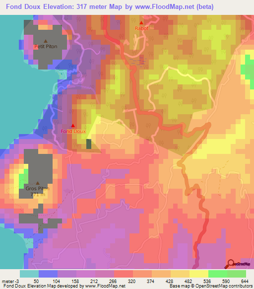 Fond Doux,Saint Lucia Elevation Map