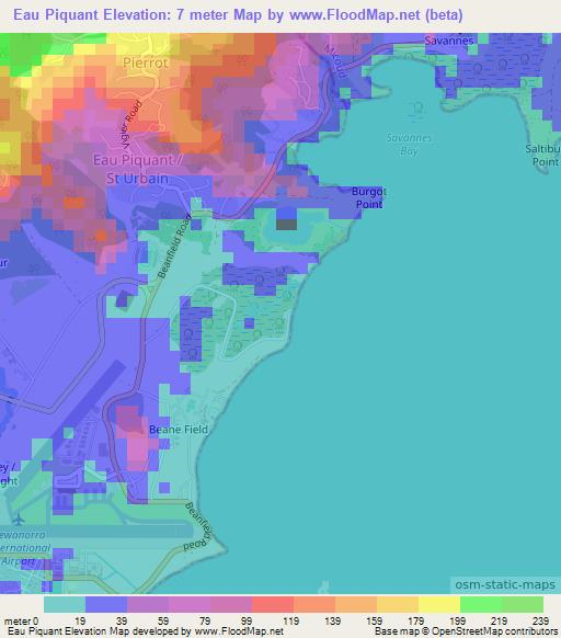 Eau Piquant,Saint Lucia Elevation Map