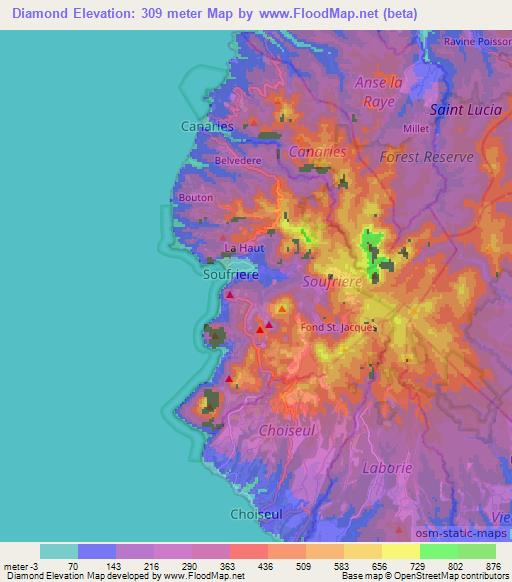 Diamond,Saint Lucia Elevation Map