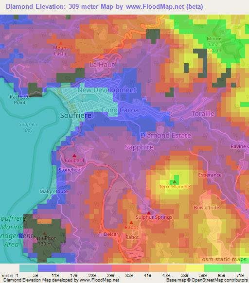 Diamond,Saint Lucia Elevation Map