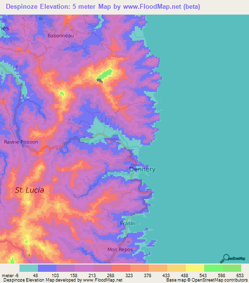 Despinoze,Saint Lucia Elevation Map