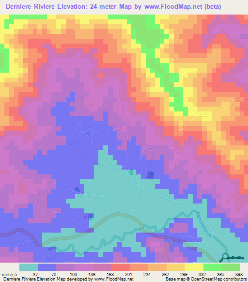 Derniere Riviere,Saint Lucia Elevation Map