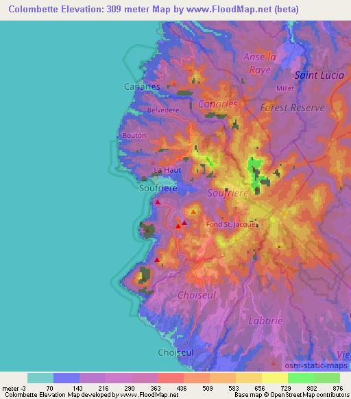 Colombette,Saint Lucia Elevation Map