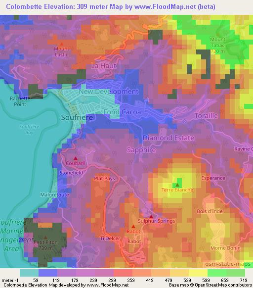 Colombette,Saint Lucia Elevation Map