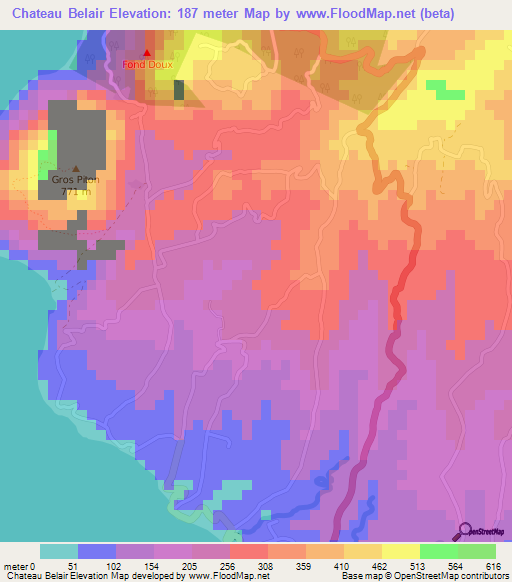 Chateau Belair,Saint Lucia Elevation Map