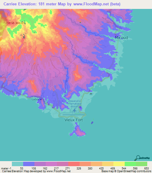 Carriee,Saint Lucia Elevation Map