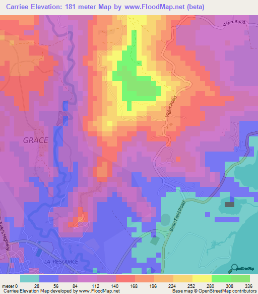 Carriee,Saint Lucia Elevation Map