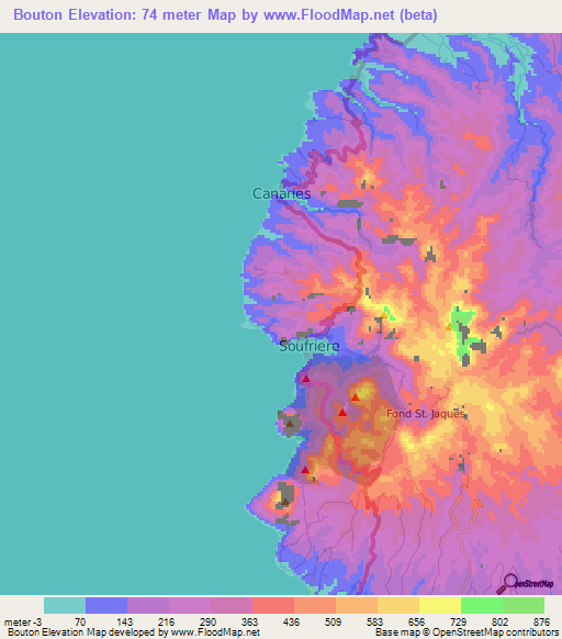 Bouton,Saint Lucia Elevation Map