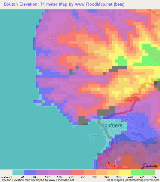 Bouton,Saint Lucia Elevation Map