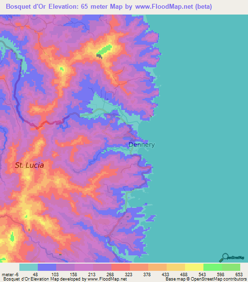 Bosquet d'Or,Saint Lucia Elevation Map