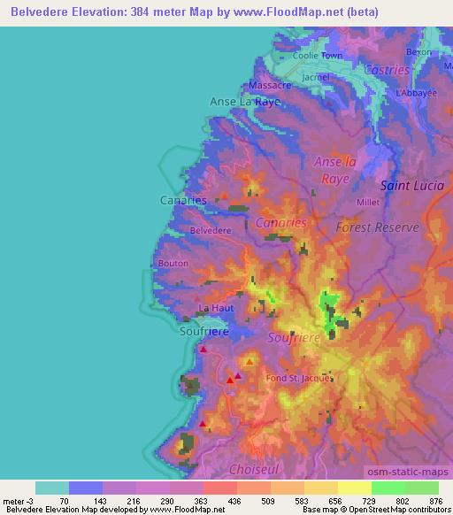 Belvedere,Saint Lucia Elevation Map