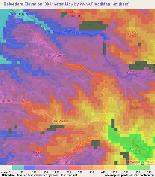 Belvedere,Saint Lucia Elevation Map