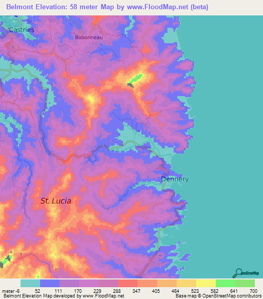 Belmont,Saint Lucia Elevation Map