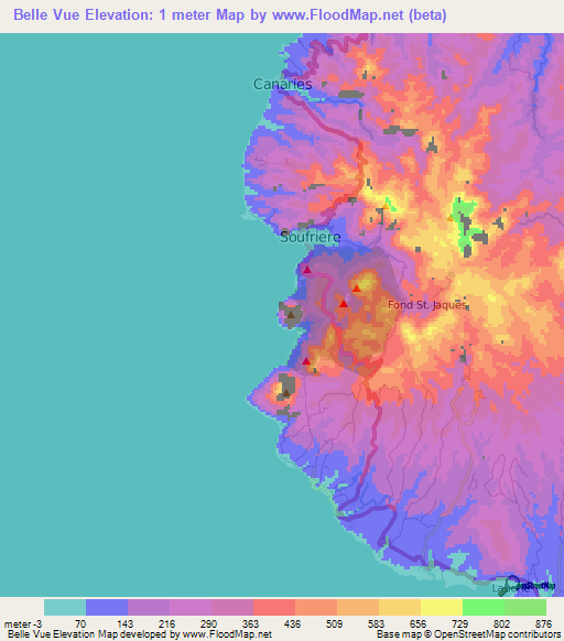 Belle Vue,Saint Lucia Elevation Map