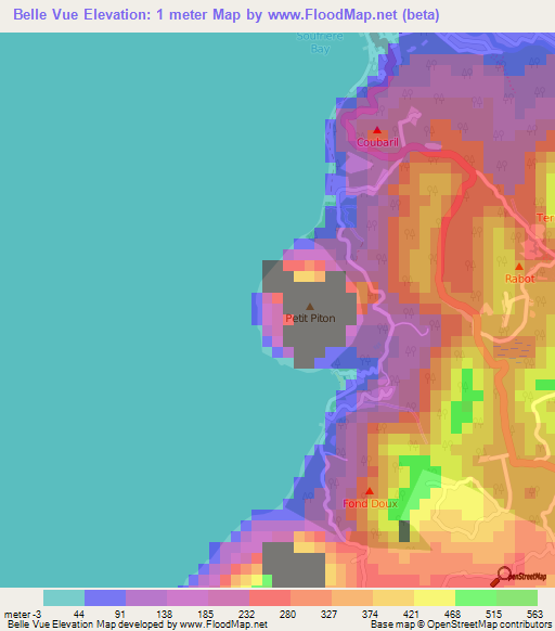 Belle Vue,Saint Lucia Elevation Map