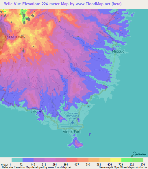 Belle Vue,Saint Lucia Elevation Map