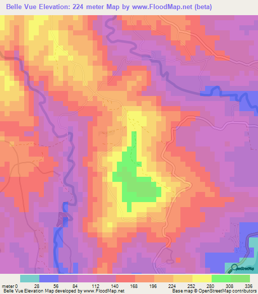 Belle Vue,Saint Lucia Elevation Map