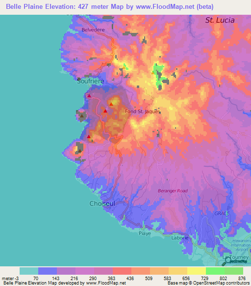 Belle Plaine,Saint Lucia Elevation Map