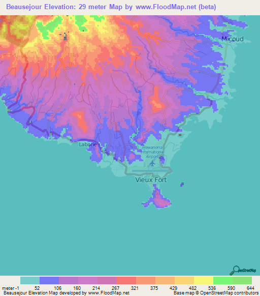 Beausejour,Saint Lucia Elevation Map