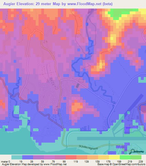 Augier,Saint Lucia Elevation Map