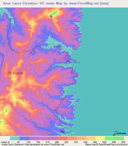 Anse Canot,Saint Lucia Elevation Map