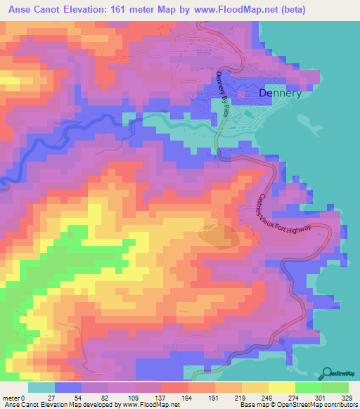 Anse Canot,Saint Lucia Elevation Map