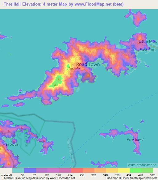 Threllfall,British Virgin Islands Elevation Map